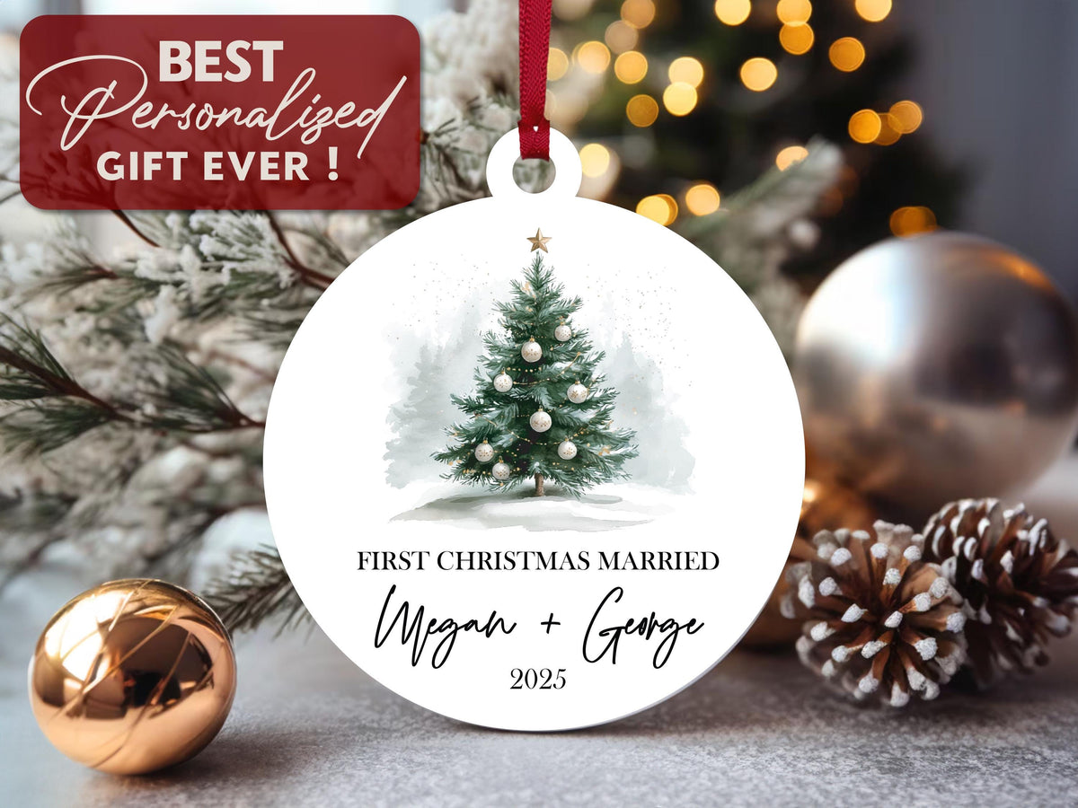 First Christmas Married Ornament For Christmas Tree Decoration, Personalized Wedding Gift for Newlywed Gift, Our First Christmas Ornament