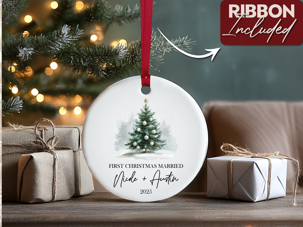 First Christmas Married Ornament For Christmas Tree Decoration, Personalized Wedding Gift for Newlywed Gift, Our First Christmas Ornament