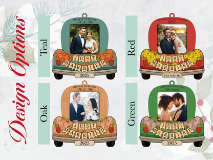 Custom Just Married Car Ornament: Wooden Wedding Keepsake For Christmas