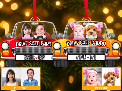 Photo Dad Ornament for Christmas, Custom Kids Picture Acrylic Ornament, Personalized Car Accessories for Dad, Photo Car Hanging Gift for Dad