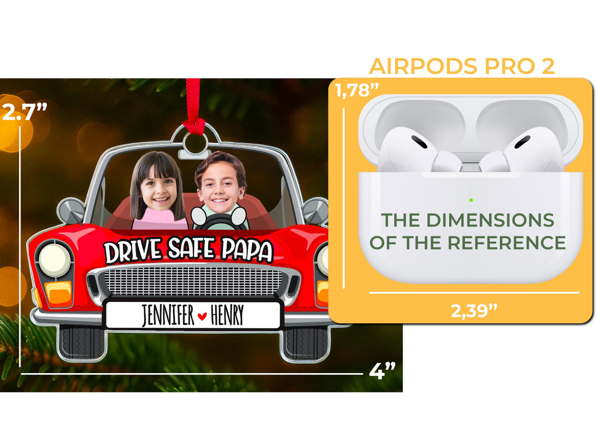 Photo Dad Ornament for Christmas, Custom Kids Picture Acrylic Ornament, Personalized Car Accessories for Dad, Photo Car Hanging Gift for Dad