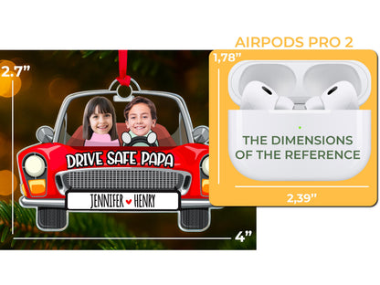 Photo Dad Ornament for Christmas, Custom Kids Picture Acrylic Ornament, Personalized Car Accessories for Dad, Photo Car Hanging Gift for Dad