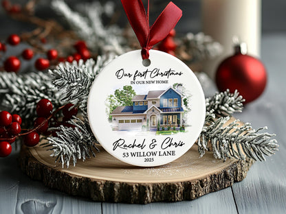New Home Ornament, Custom Christmas Ornament, Watercolor Photo Ornament, Housewarming Gifts, First Christmas in Our New Home Gifts Realtor