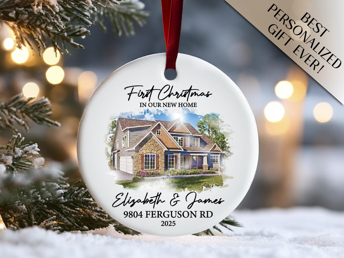New Home Ornament, Custom Christmas Ornament, Watercolor Photo Ornament, Housewarming Gifts, First Christmas in Our New Home Gifts Realtor