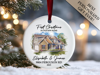 New Home Ornament, Custom Christmas Ornament, Watercolor Photo Ornament, Housewarming Gifts, First Christmas in Our New Home Gifts Realtor