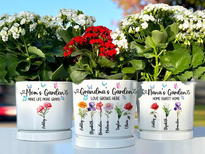 Grandma Gift, Personalized Gifts for Mom, Mom Birthday Gift, Ceramic Pot, Birth Flower Mom Gifts from Daughter, Grandmas Garden Plant Pot