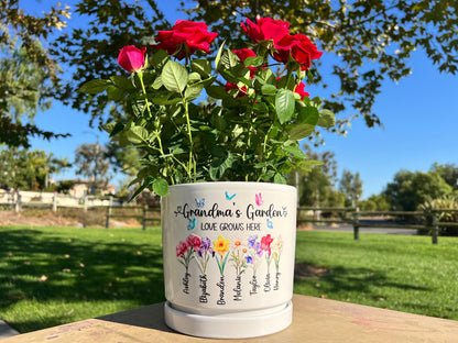 Grandma Gift, Personalized Gifts for Mom, Mom Birthday Gift, Ceramic Pot, Birth Flower Mom Gifts from Daughter, Grandmas Garden Plant Pot