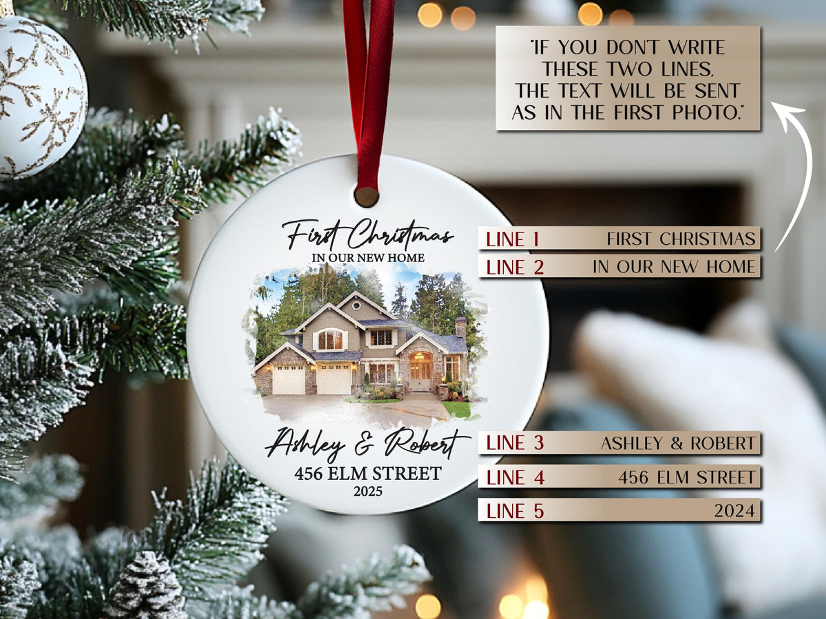 New Home Ornament, Custom Christmas Ornament, Watercolor Photo Ornament, Housewarming Gifts, First Christmas in Our New Home Gifts Realtor