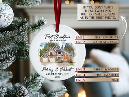 New Home Ornament, Custom Christmas Ornament, Watercolor Photo Ornament, Housewarming Gifts, First Christmas in Our New Home Gifts Realtor