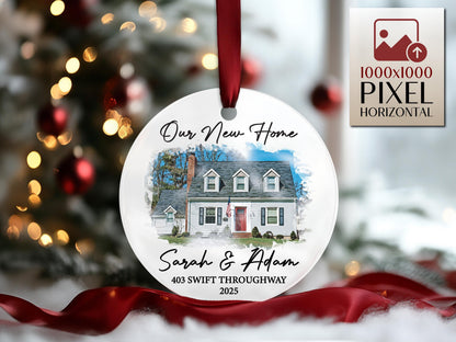 New Home Ornament, Custom Christmas Ornament, Watercolor Photo Ornament, Housewarming Gifts, First Christmas in Our New Home Gifts Realtor