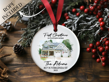 New Home Ornament, Custom Christmas Ornament, Watercolor Photo Ornament, Housewarming Gifts, First Christmas in Our New Home Gifts Realtor