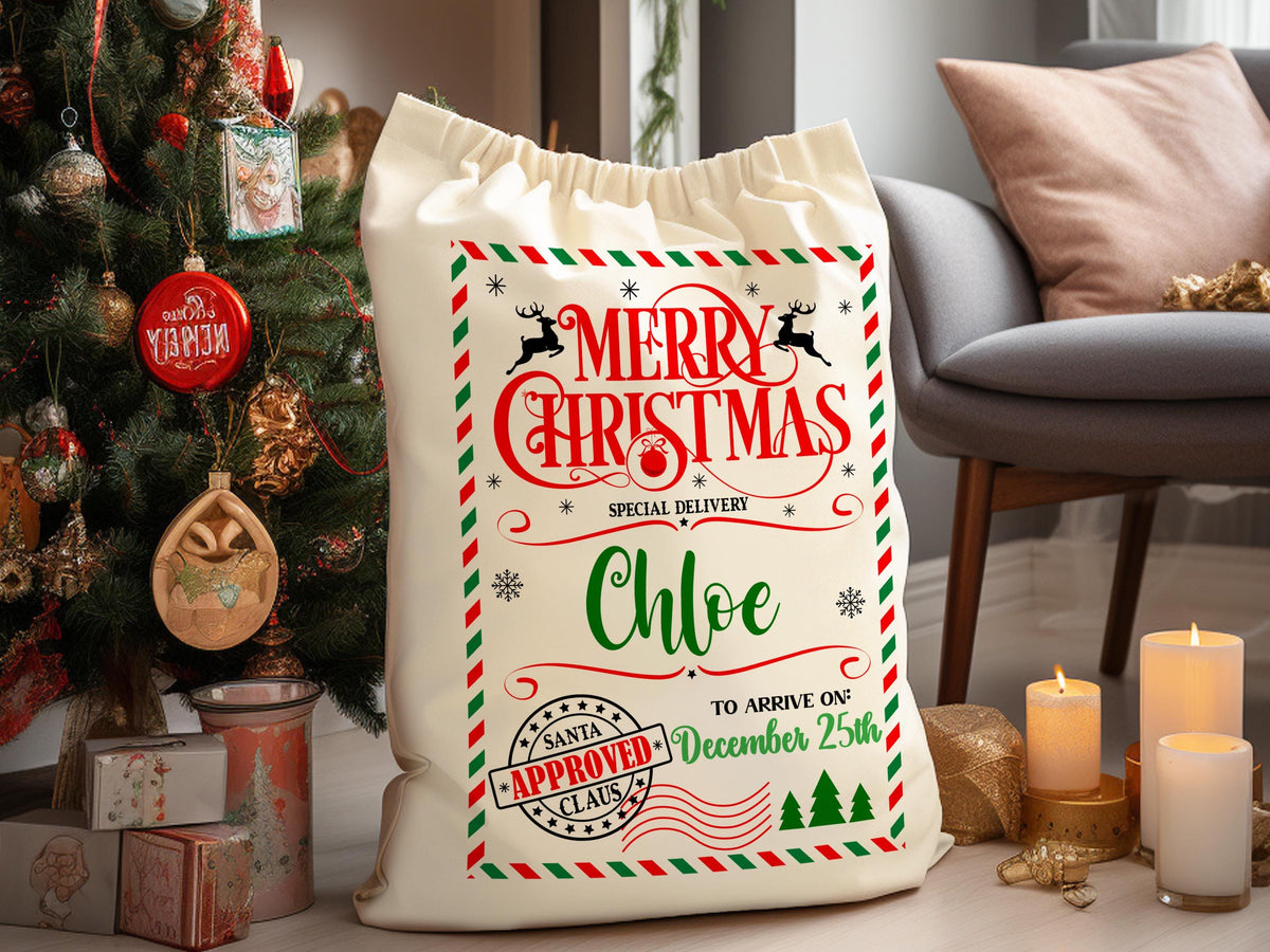 Custom Large Santa Sack Bags, Custom Christmas Gift Bag, Christmas Eve Box, Personalized Christmas Gift Sack for Christmas, Holiday Gift Bag