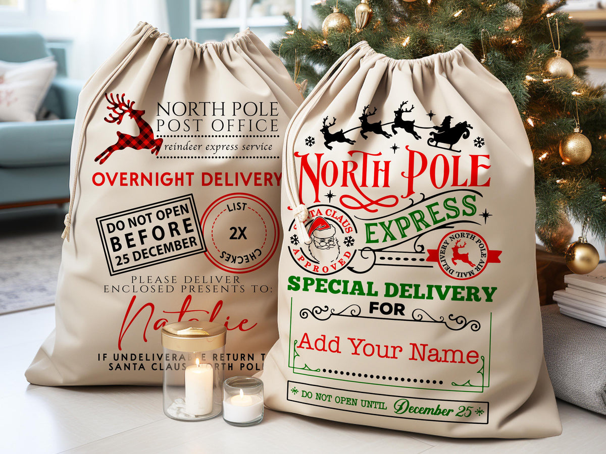 Custom Large Santa Sack Bags, Custom Christmas Gift Bag, Christmas Eve Box, Personalized Christmas Gift Sack for Christmas, Holiday Gift Bag