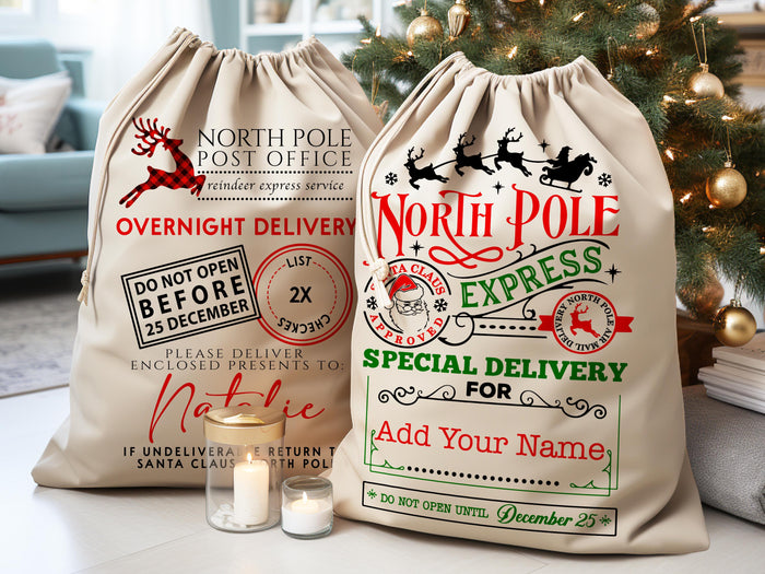 Custom Large Santa Sack Bags, Custom Christmas Gift Bag, Christmas Eve Box, Personalized Christmas Gift Sack for Christmas, Holiday Gift Bag