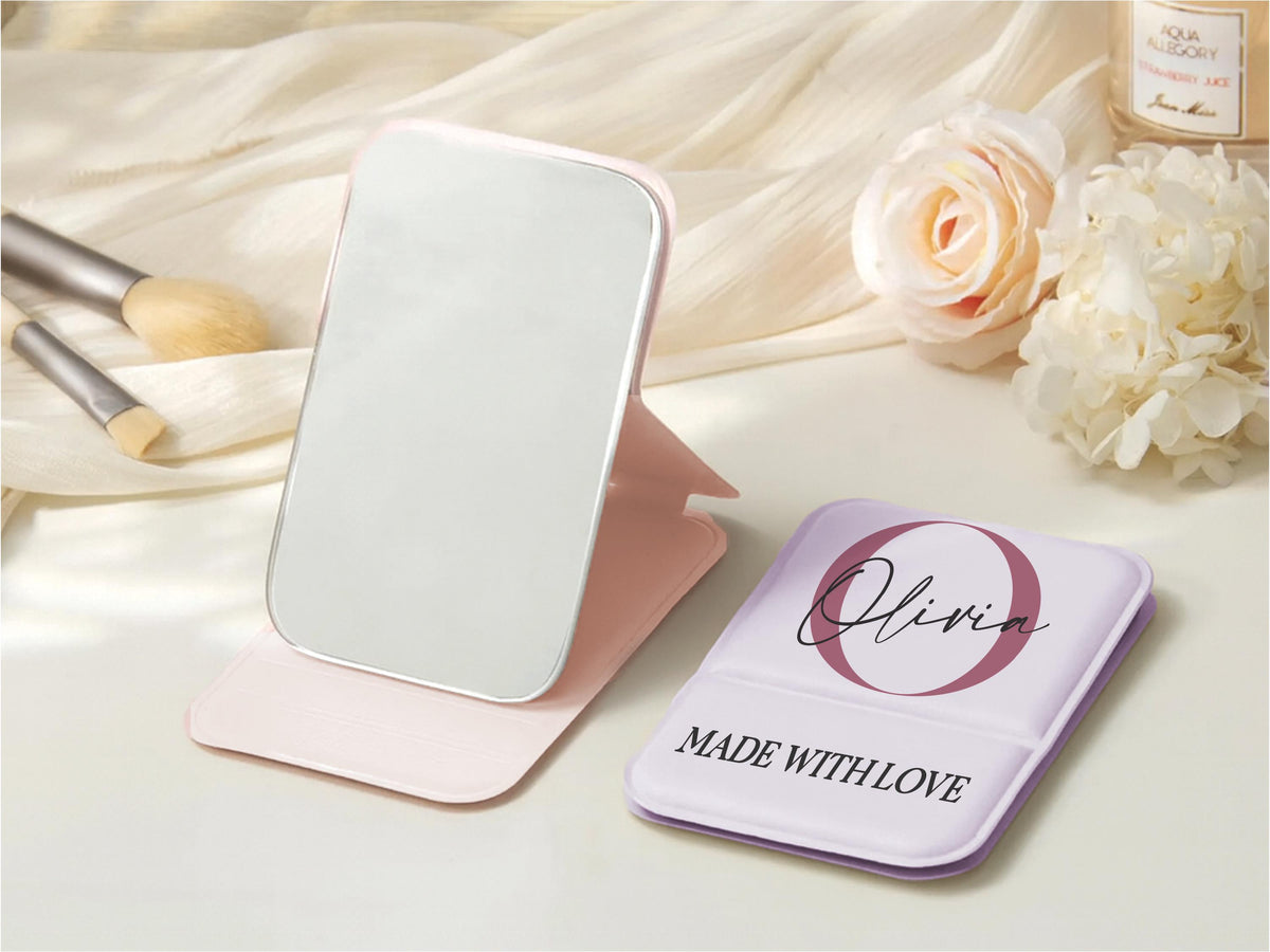 Custom Name Compact Mirror, Personalized Bridesmaid Gift, Flower Girl Mother of the Bride, Engraved Initial Travel Pocket Mirror