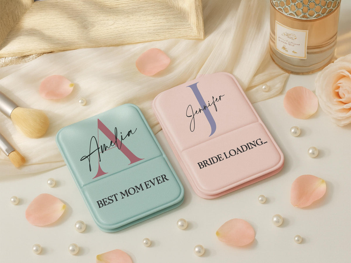Custom Name Compact Mirror, Personalized Bridesmaid Gift, Flower Girl Mother of the Bride, Engraved Initial Travel Pocket Mirror