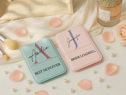 Custom Name Compact Mirror, Personalized Bridesmaid Gift, Flower Girl Mother of the Bride, Engraved Initial Travel Pocket Mirror
