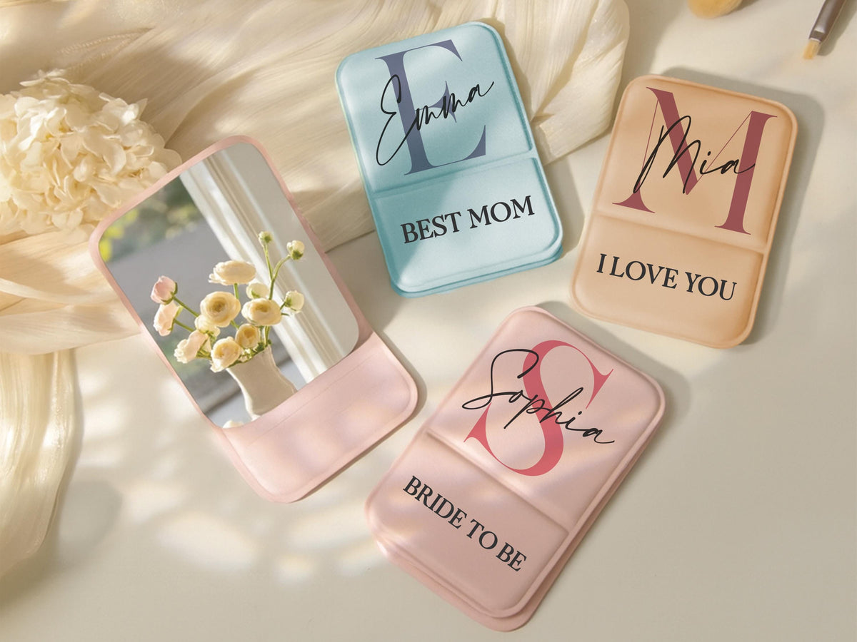 Custom Name Compact Mirror, Personalized Bridesmaid Gift, Flower Girl Mother of the Bride, Engraved Initial Travel Pocket Mirror