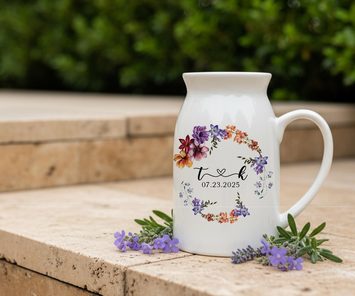 Personalized Ceramic Vase, Floral Mom and Grandma Gift, Engagement Couple Present