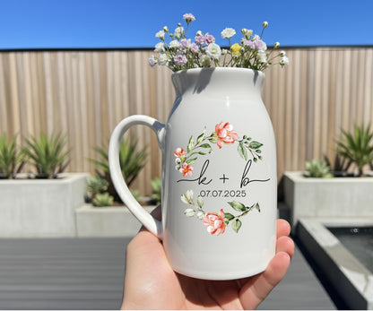 Personalized Ceramic Vase, Floral Mom and Grandma Gift, Engagement Couple Present