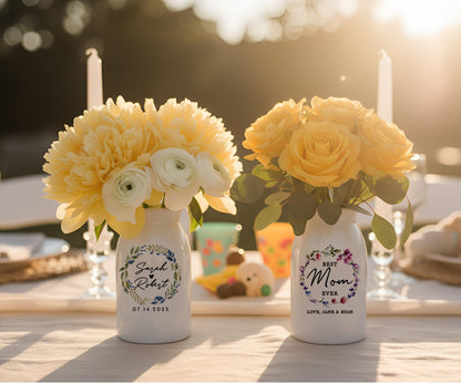 Personalized Ceramic Vase, Floral Mom and Grandma Gift, Engagement Couple Present