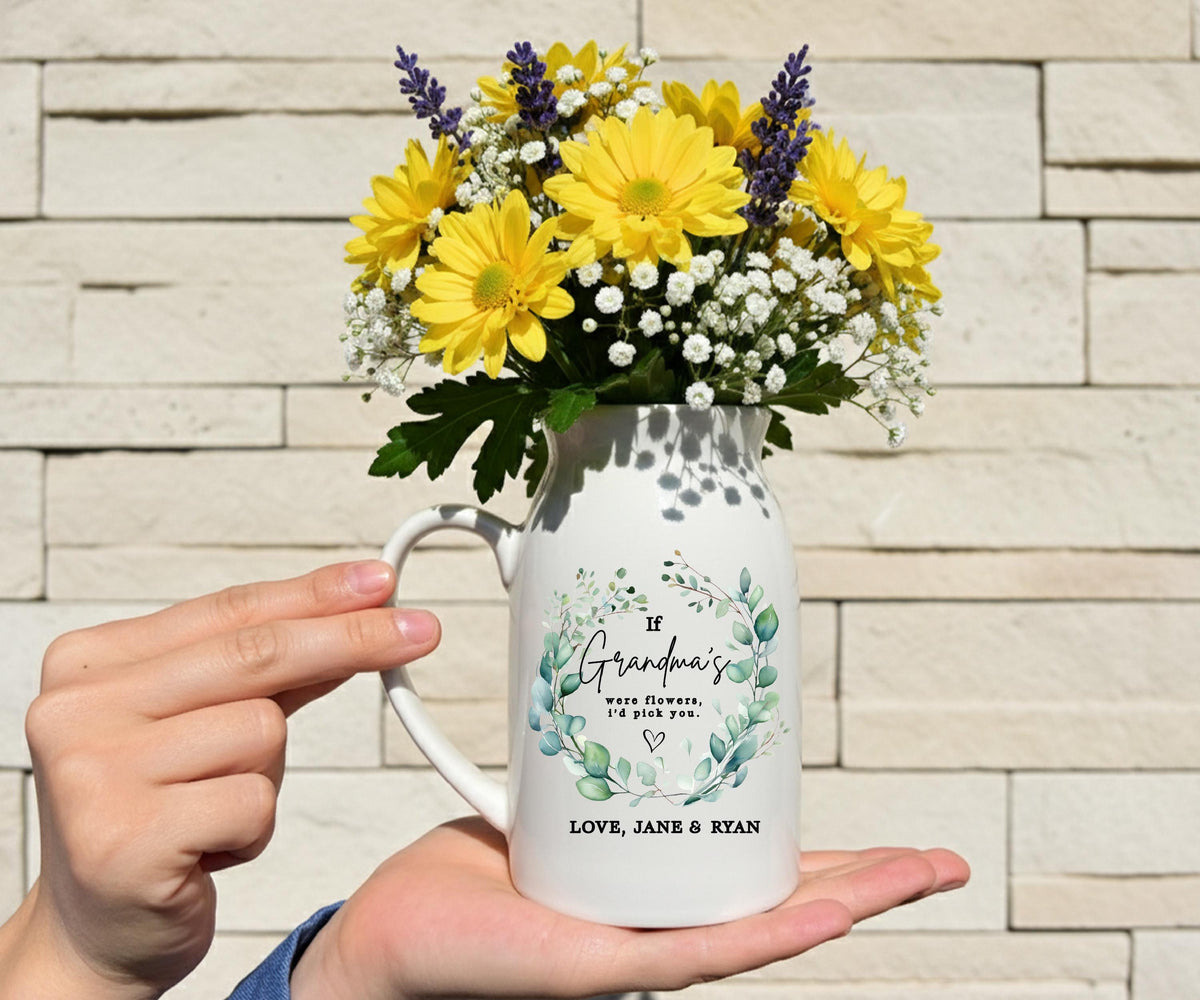 Personalized Ceramic Vase, Floral Mom and Grandma Gift, Engagement Couple Present