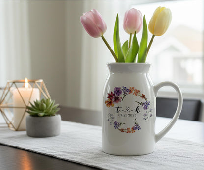Personalized Ceramic Vase, Floral Mom and Grandma Gift, Engagement Couple Present