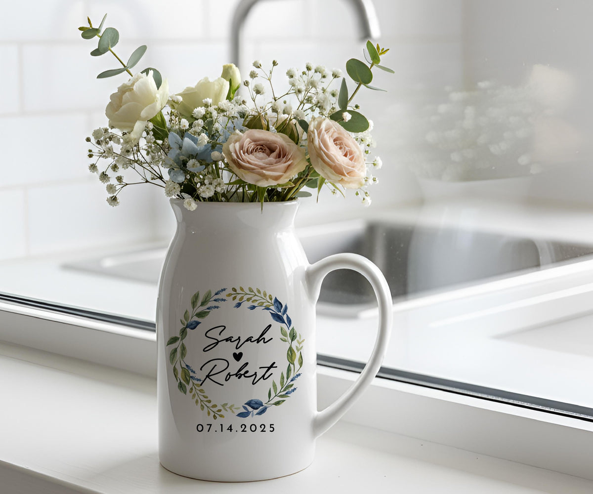 Personalized Ceramic Vase, Floral Mom and Grandma Gift, Engagement Couple Present