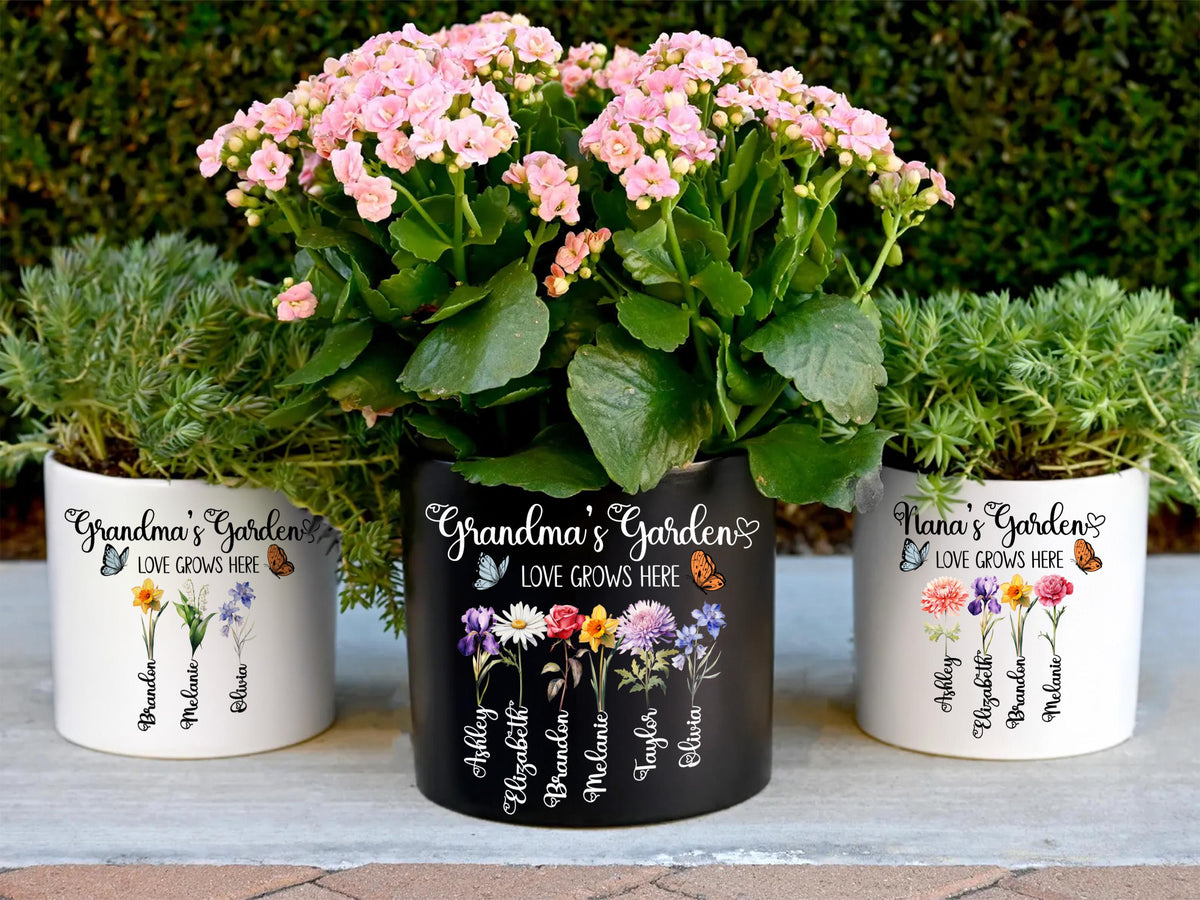 Personalized Grandma Flower Pot, Birth Month Flower Planter, Custom Garden Pot with Names, Gift for Nana, Mother’s Day Gift for Mom