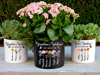 Personalized Grandma Flower Pot, Birth Month Flower Planter, Custom Garden Pot with Names, Gift for Nana, Mother’s Day Gift for Mom