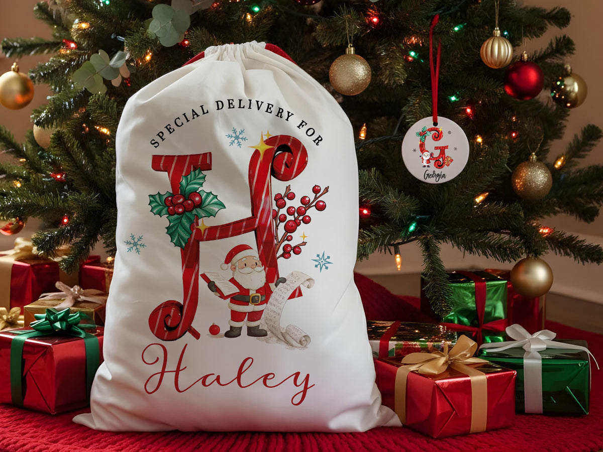 Custom Christmas Santa Stocking with Name, Personalized Christmas Stocking, Special Delivery Kids Stocking for Holiday Family Xmas Gifts