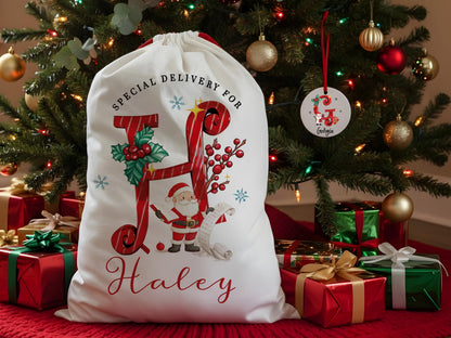 Custom Christmas Santa Stocking with Name, Personalized Christmas Stocking, Special Delivery Kids Stocking for Holiday Family Xmas Gifts