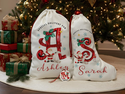 Custom Christmas Santa Stocking with Name, Personalized Christmas Stocking, Special Delivery Kids Stocking for Holiday Family Xmas Gifts