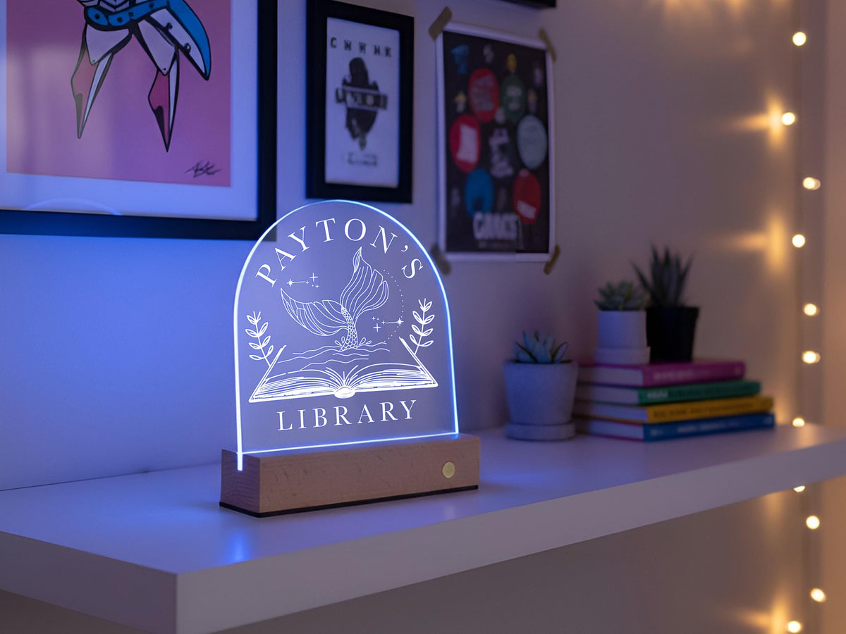 Custom Book Shelf Decor, Personalized Library Sign, LED Light Bookshelf Sign for Book Nook, Gifts for Readers, Book Lover Christmas Gifts