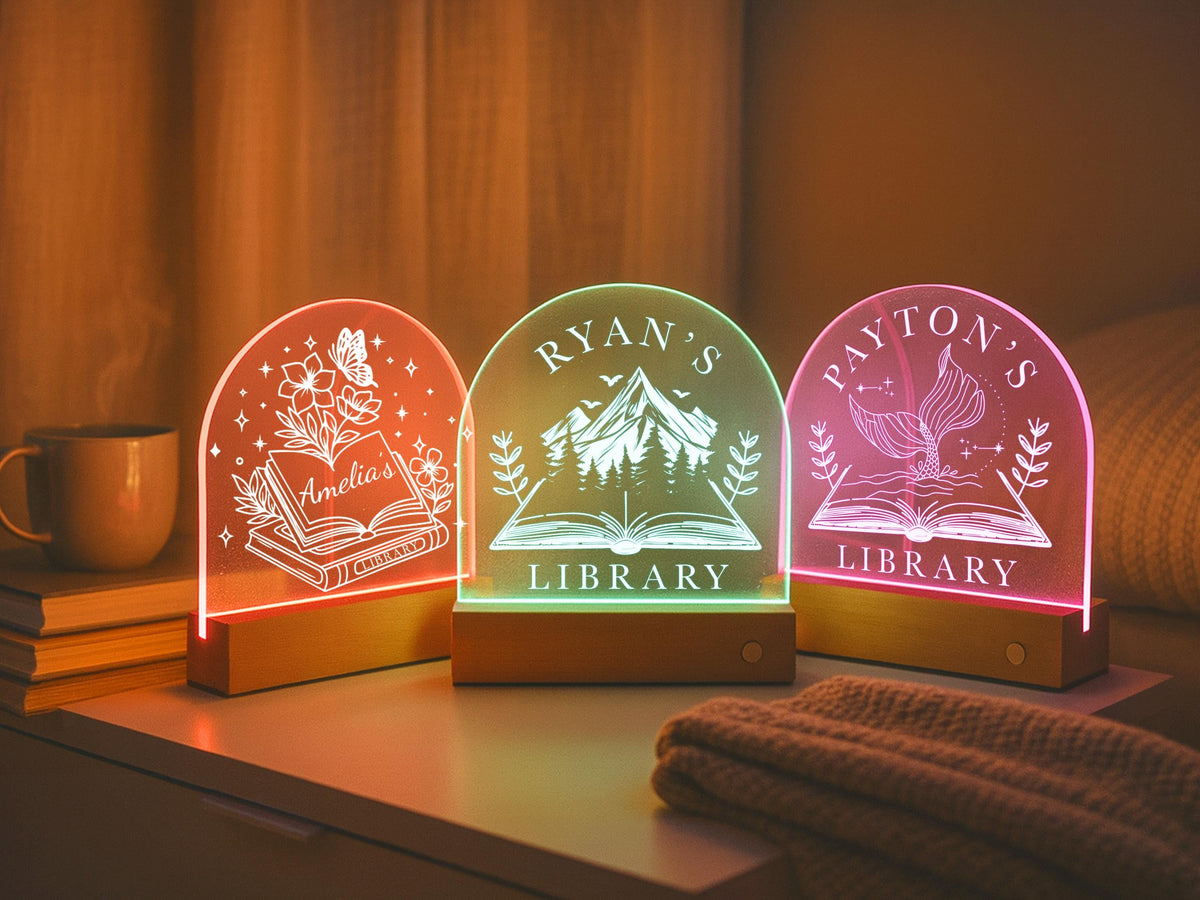Custom Book Shelf Decor, Personalized Library Sign, LED Light Bookshelf Sign for Book Nook, Gifts for Readers, Book Lover Christmas Gifts