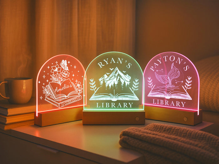 Custom Book Shelf Decor, Personalized Library Sign, LED Light Bookshelf Sign for Book Nook, Gifts for Readers, Book Lover Christmas Gifts