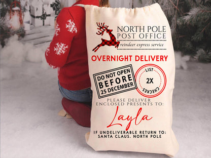 Custom Large Santa Sack Bags, Custom Christmas Gift Bag, Christmas Eve Box, Personalized Christmas Gift Sack for Christmas, Holiday Gift Bag