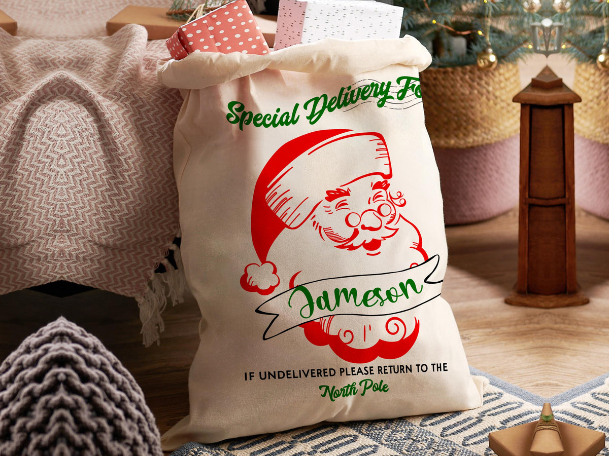 Custom Large Santa Sack Bags, Custom Christmas Gift Bag, Christmas Eve Box, Personalized Christmas Gift Sack for Christmas, Holiday Gift Bag