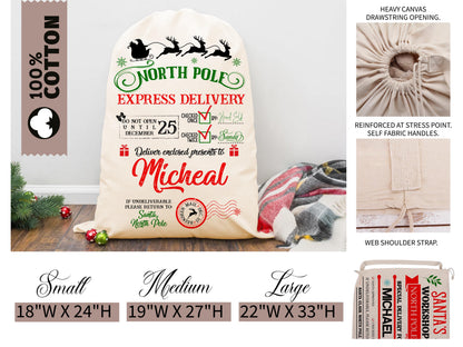 Custom Large Santa Sack Bags, Custom Christmas Gift Bag, Christmas Eve Box, Personalized Christmas Gift Sack for Christmas, Holiday Gift Bag
