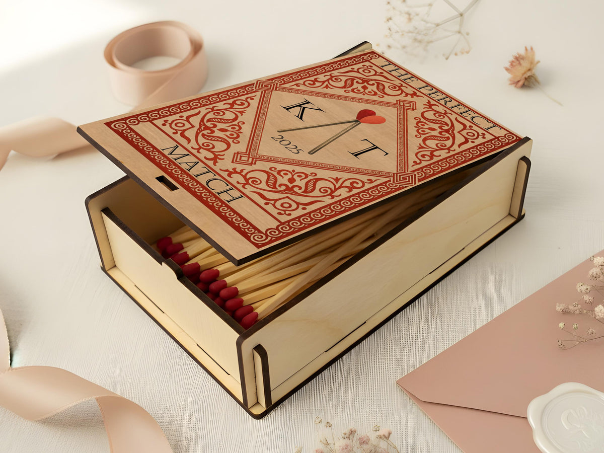 Wedding Gift for Couple Matchbox Large, Engagement Gifts Personalized, Custom Match Box, Wooden Matchbox, Wife Anniversary Gift for Her Him