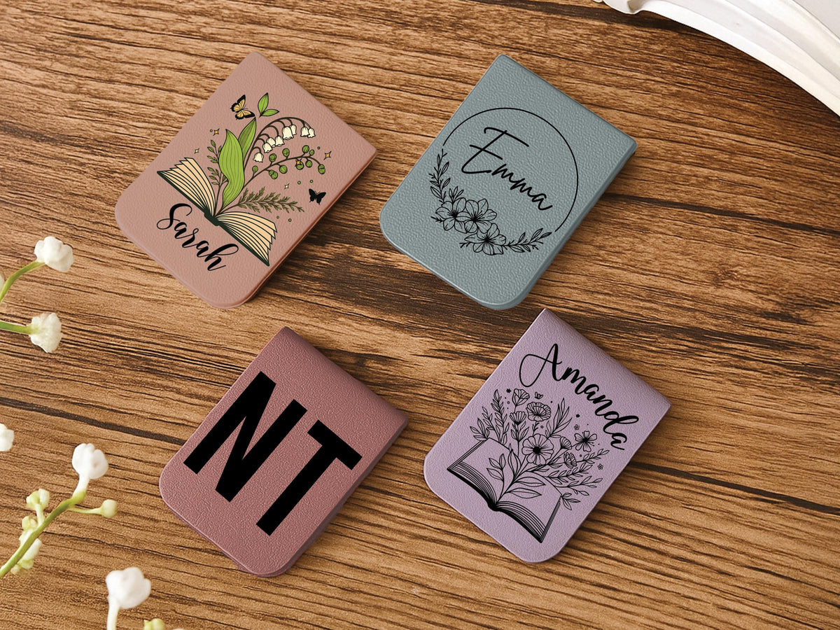 Personalized Magnetic Leather Bookmark, Custom Name Floral Book Lover Gift, Teacher Appreciation Gift, Reading Accessory, Book Club