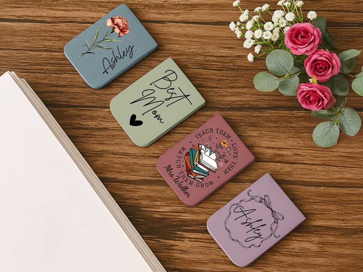 Birth Flower Magnetic Bookmark, Custom Name Leather Bookmark Personalized Bookmark with Name, Book Lover Christmas Gift Women Book Accessory