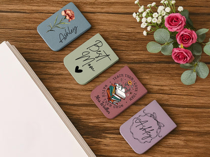 Birth Flower Magnetic Bookmark, Custom Name Leather Bookmark Personalized Bookmark with Name, Book Lover Christmas Gift Women Book Accessory
