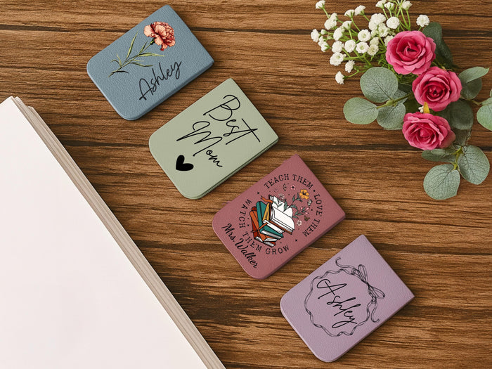 Birth Flower Magnetic Bookmark, Custom Name Leather Bookmark Personalized Bookmark with Name, Book Lover Christmas Gift Women Book Accessory