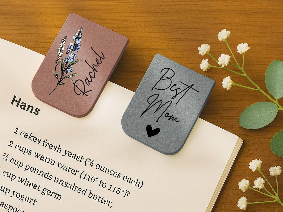 Birth Flower Magnetic Bookmark, Custom Name Leather Bookmark Personalized Bookmark with Name, Book Lover Christmas Gift Women Book Accessory