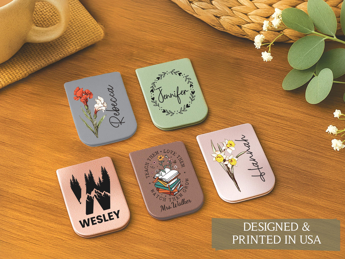 Birth Flower Magnetic Bookmark, Custom Name Leather Bookmark Personalized Bookmark with Name, Book Lover Christmas Gift Women Book Accessory