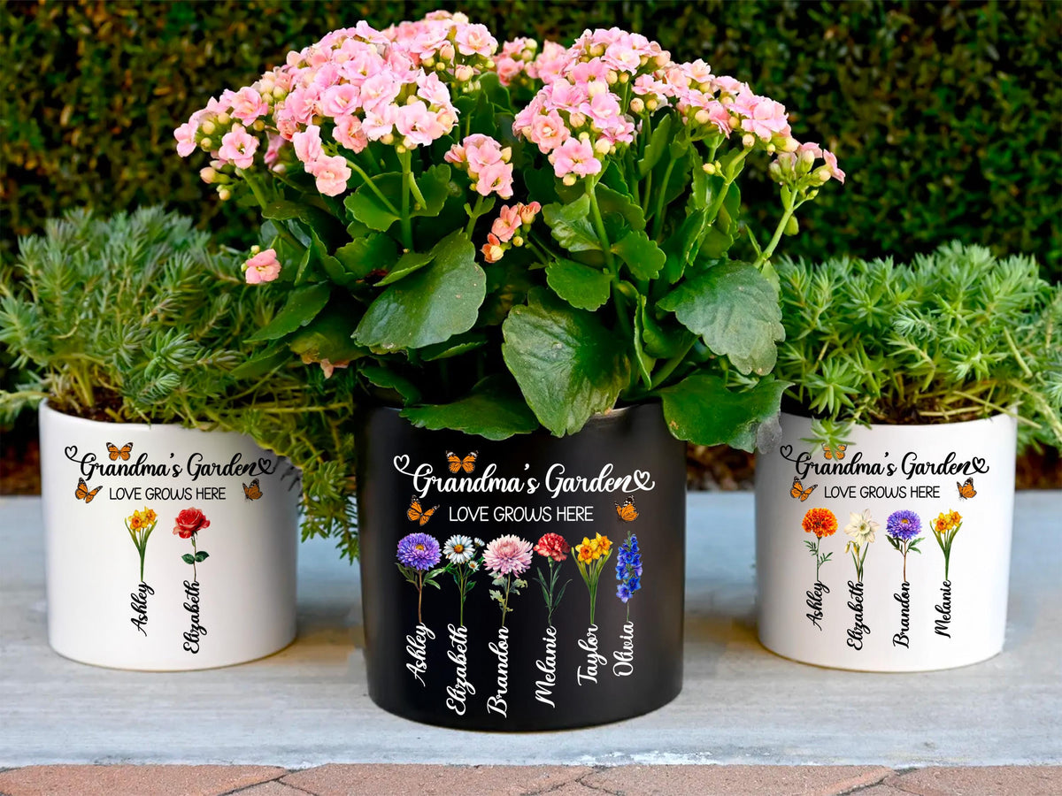 Personalized Flower Pot with Grandkids Name | Custom Gift for Grandma | Custom Grandma Gift for Mothers Day Gift | Custom Outdoor Flower Pot
