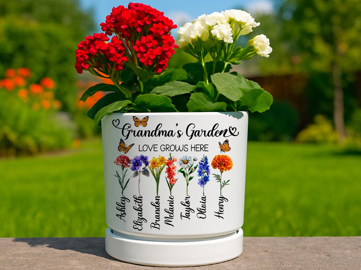 Personalized Flower Pot with Grandkids Name | Custom Gift for Grandma | Custom Grandma Gift for Mothers Day Gift | Custom Outdoor Flower Pot