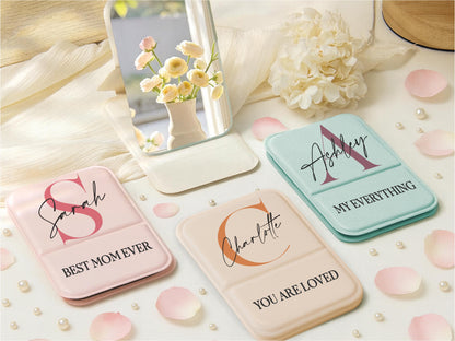 Custom Name Compact Mirror, Personalized Bridesmaid Gift, Flower Girl Mother of the Bride, Engraved Initial Travel Pocket Mirror