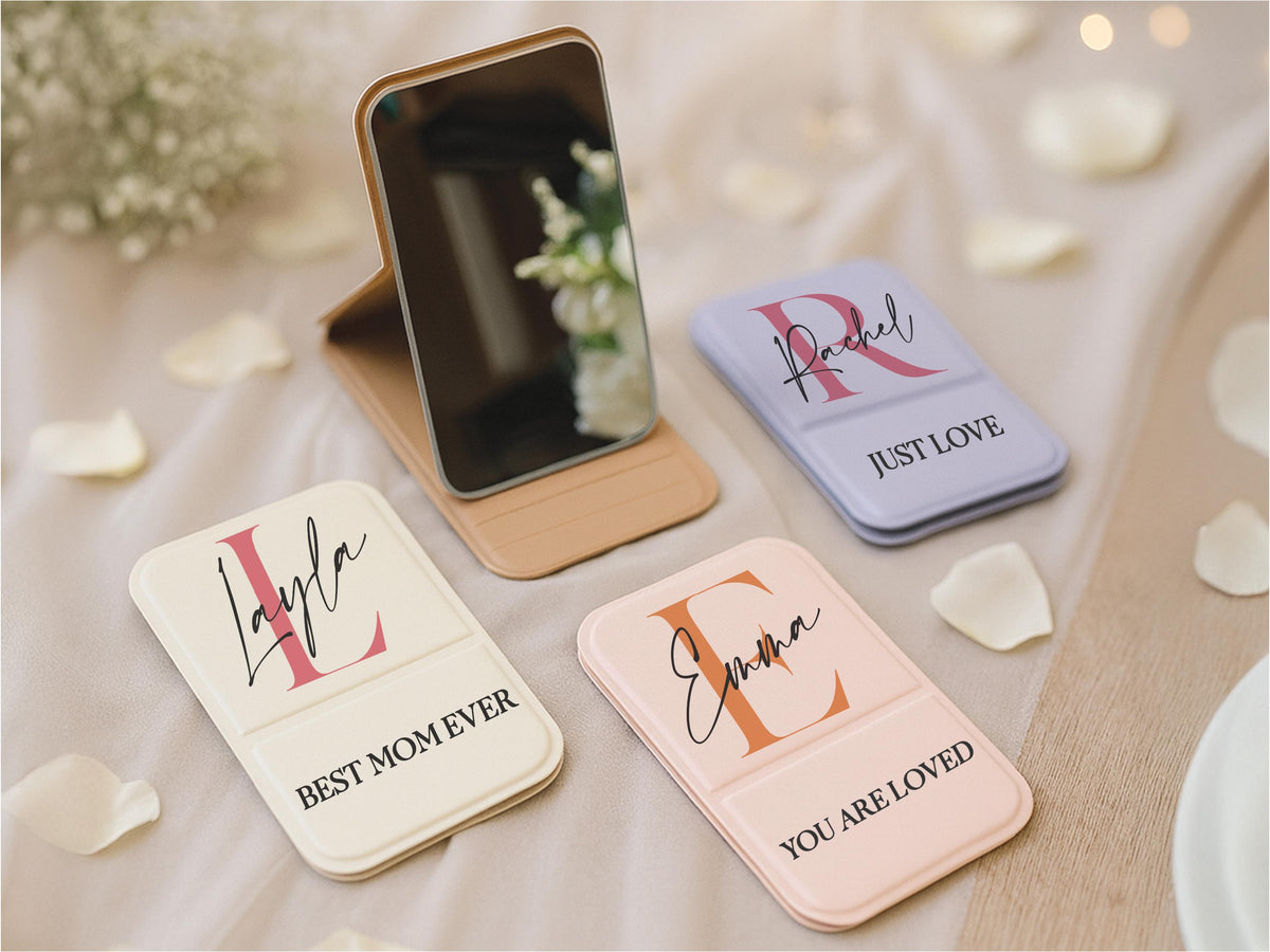 Custom Name Compact Mirror, Personalized Bridesmaid Gift, Flower Girl Mother of the Bride, Engraved Initial Travel Pocket Mirror